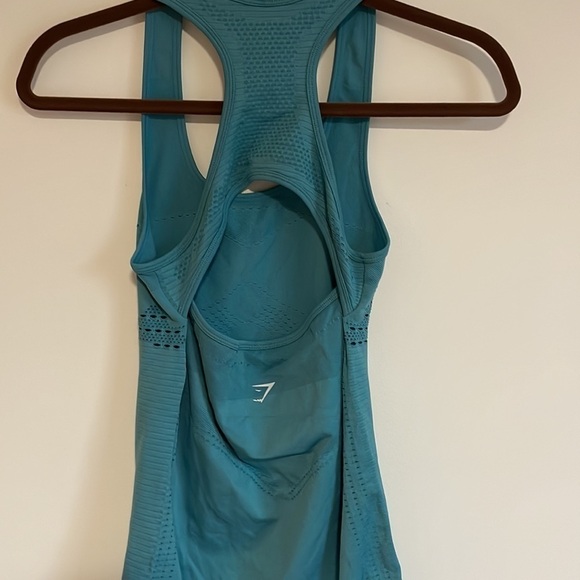 Gymshark Racer Back Tank Top Blue XS Athletic Gym Teal Stretch Open Back - Picture 7 of 11